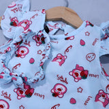 SKY BLUE BEAR LOTSO PRINT WITH BAND ROMPER FOR GIRLS