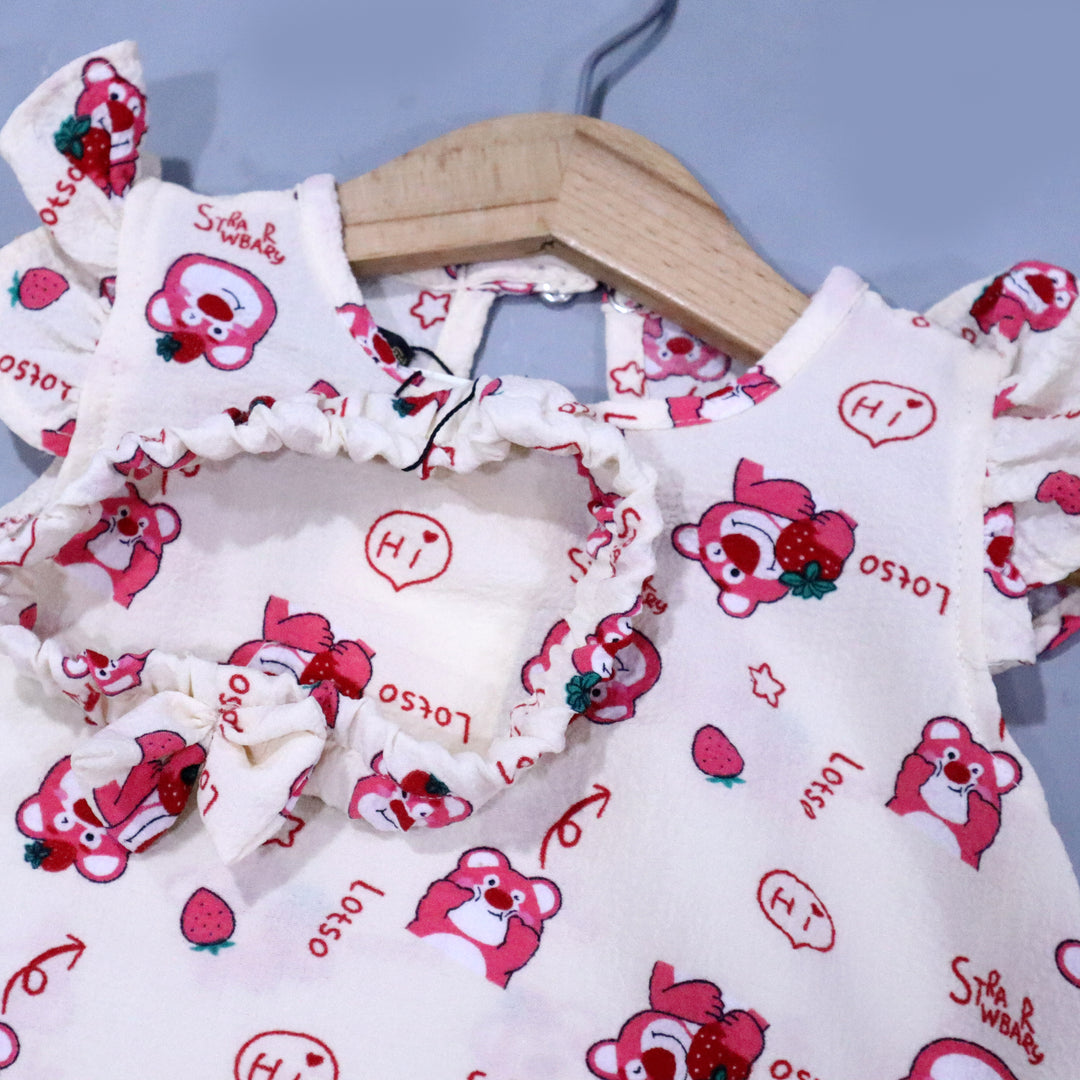 CREAM BEAR LOTSO PRINT WITH BAND ROMPER FOR GIRLS