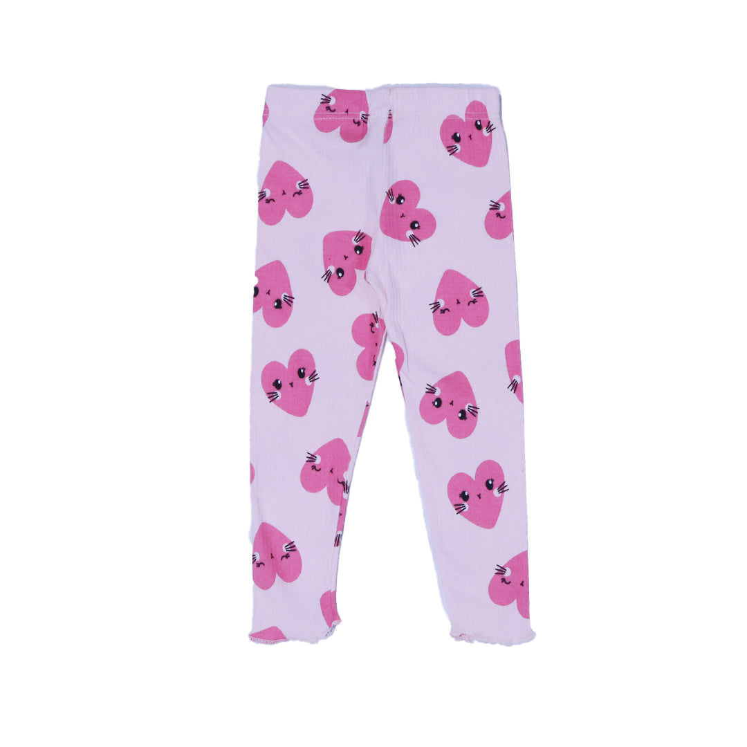 PEACH WITH HEARTS PRINT DROP NIDDLE RIBBED FABRIC SUIT FOR GIRLS MID SEASON