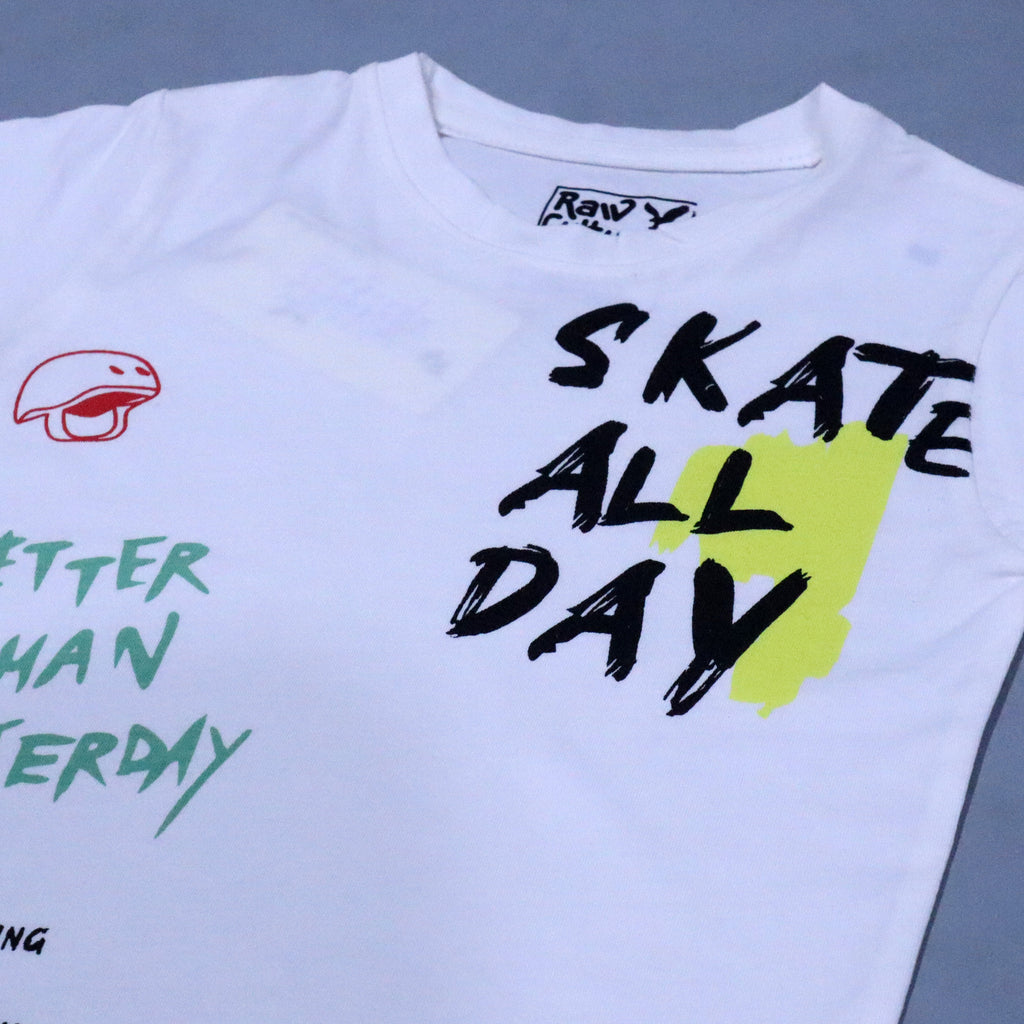 WHITE SKATE ALL DAY PRINT HALF SLEEVES T-SHIRT FOR BOYS