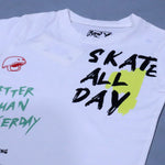 Load image into Gallery viewer, WHITE SKATE ALL DAY PRINT HALF SLEEVES T-SHIRT FOR BOYS
