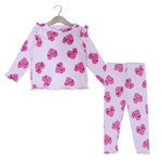 Load image into Gallery viewer, PEACH WITH HEARTS PRINT DROP NIDDLE RIBBED FABRIC SUIT FOR GIRLS MID SEASON
