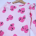 Load image into Gallery viewer, PEACH WITH HEARTS PRINT DROP NIDDLE RIBBED FABRIC SUIT FOR GIRLS MID SEASON
