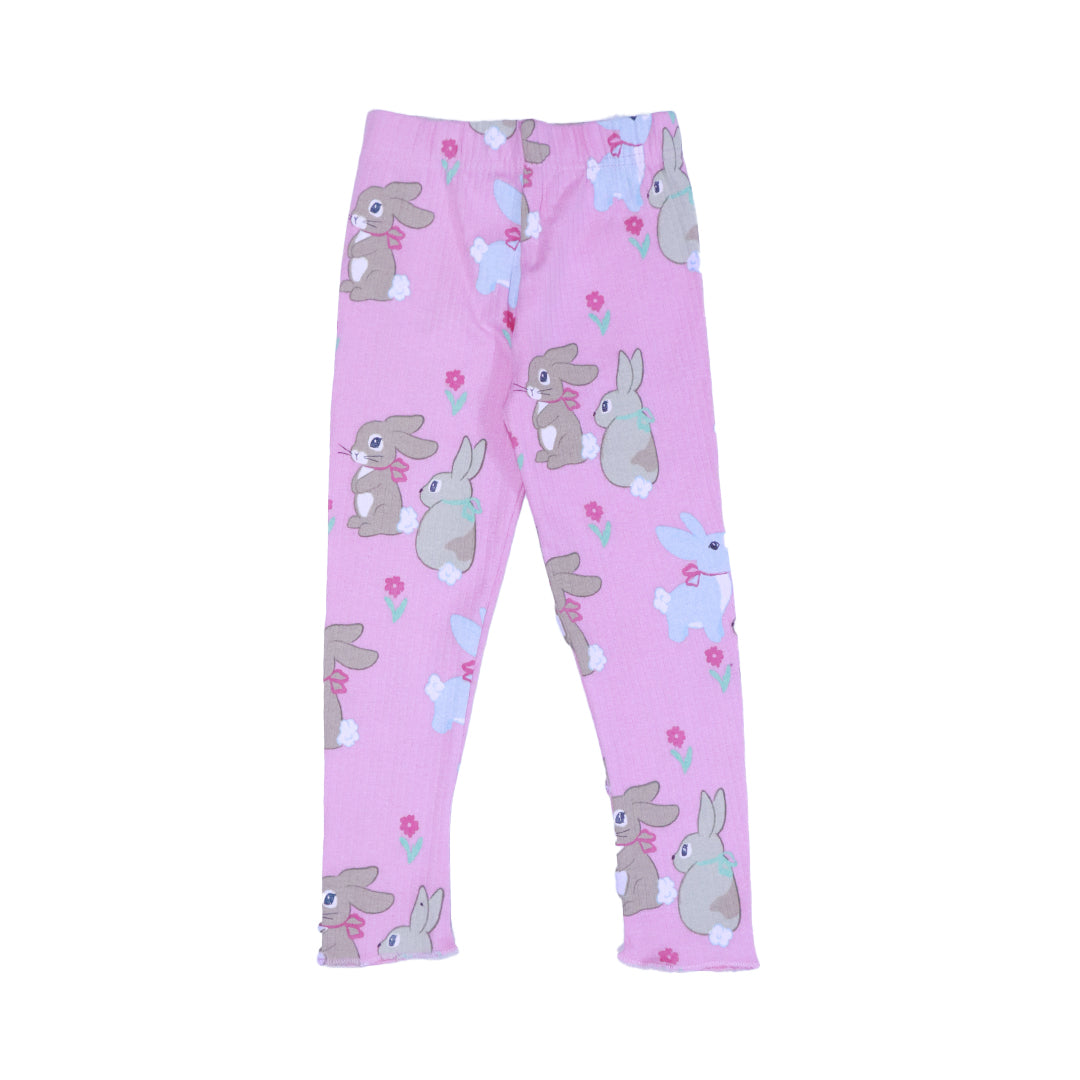 PURPLE WITH RABBIT PRINT DROP NIDDLE RIBBED FABRIC SUIT FOR GIRLS MID SEASON