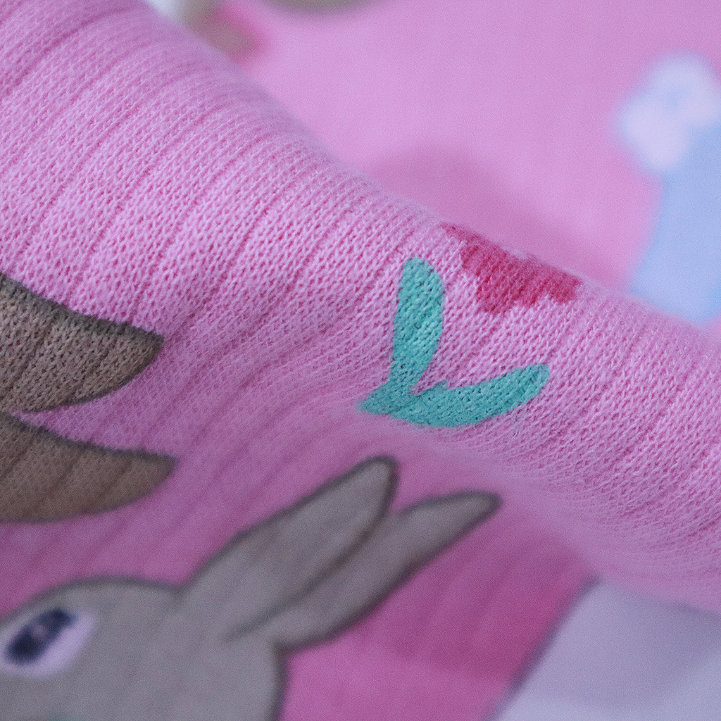 PURPLE WITH RABBIT PRINT DROP NIDDLE RIBBED FABRIC SUIT FOR GIRLS MID SEASON