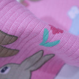 PINK WITH RABBIT PRINT DROP NIDDLE RIBBED FABRIC SUIT FOR GIRLS MID SEASON