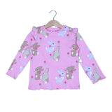 PINK WITH RABBIT PRINT DROP NIDDLE RIBBED FABRIC SUIT FOR GIRLS MID SEASON