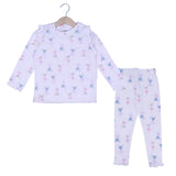LIGHT PINK WITH RABBIT PRINT DROP NIDDLE RIBBED FABRIC SUIT FOR GIRLS MID SEASON