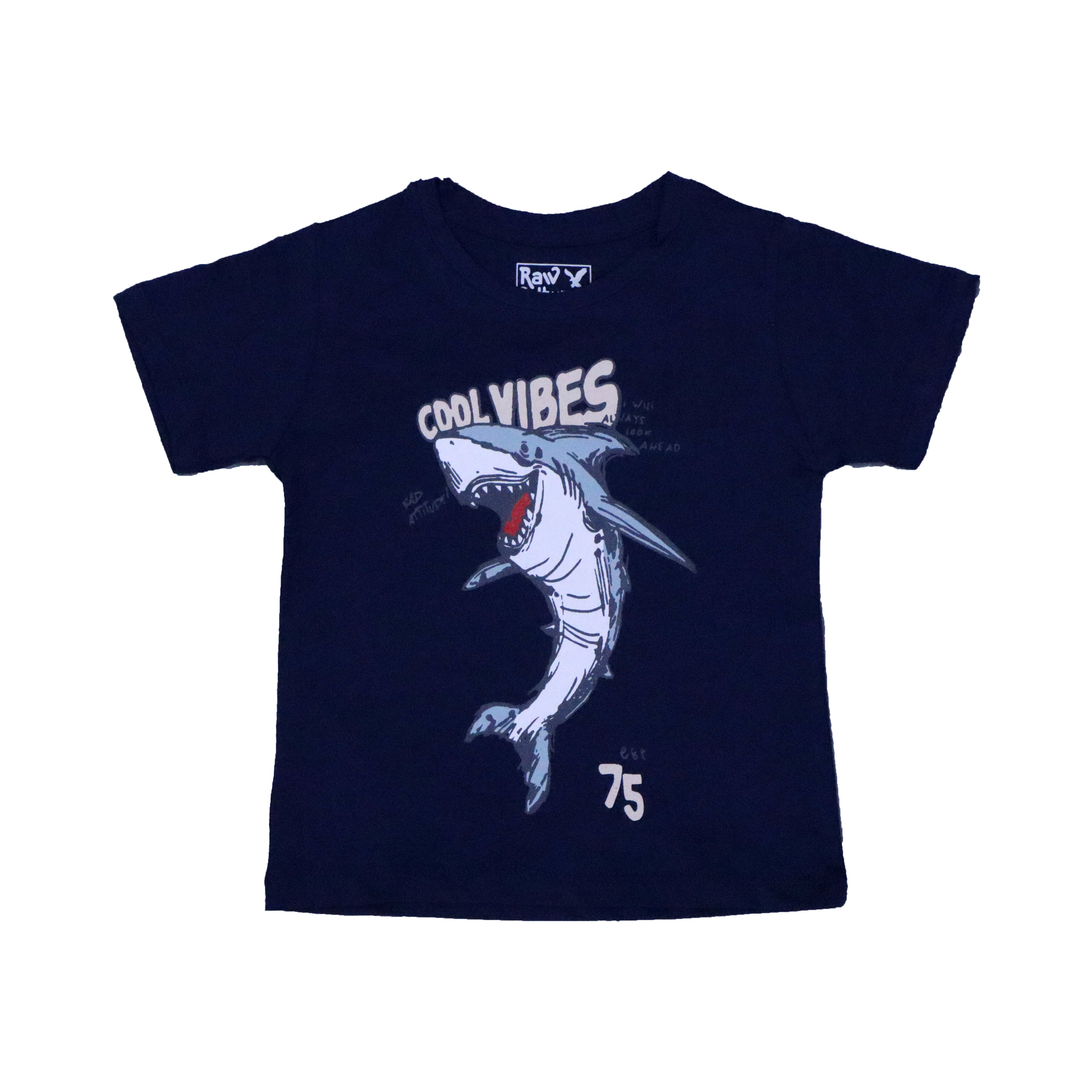 NAVY BLUE "COOL VIBES SHARK" PRINT HALF SLEEVES T-SHIRT FOR BOYS Secondary image
