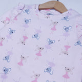 LIGHT PINK WITH RABBIT PRINT DROP NIDDLE RIBBED FABRIC SUIT FOR GIRLS MID SEASON
