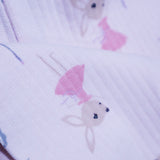 LIGHT PINK WITH RABBIT PRINT DROP NIDDLE RIBBED FABRIC SUIT FOR GIRLS MID SEASON