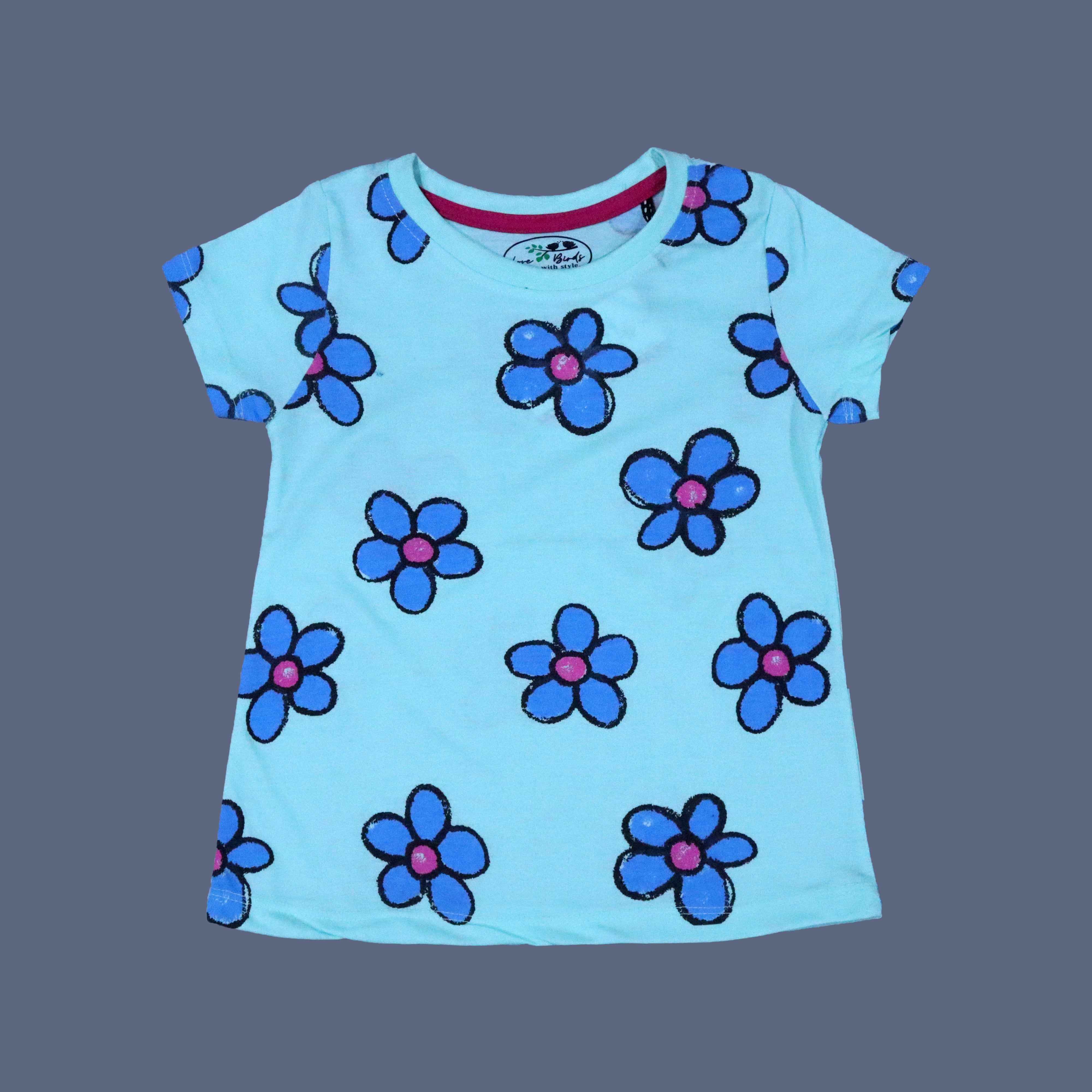 SEA GREEN BIG FLOWERS PRINT T-SHIRT TOP FOR GIRLS Secondary image