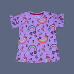 Load image into Gallery viewer, LIGHT PURPLE RAINBOW &amp; FLOWERS PRINT T-SHIRT TOP FOR GIRLS

