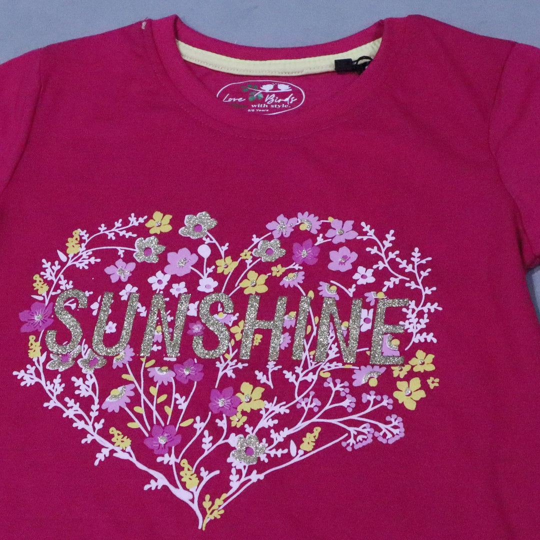 BLUSH PINK HEART SUN SHINE PRINT T-SHIRT TOP FOR GIRLS