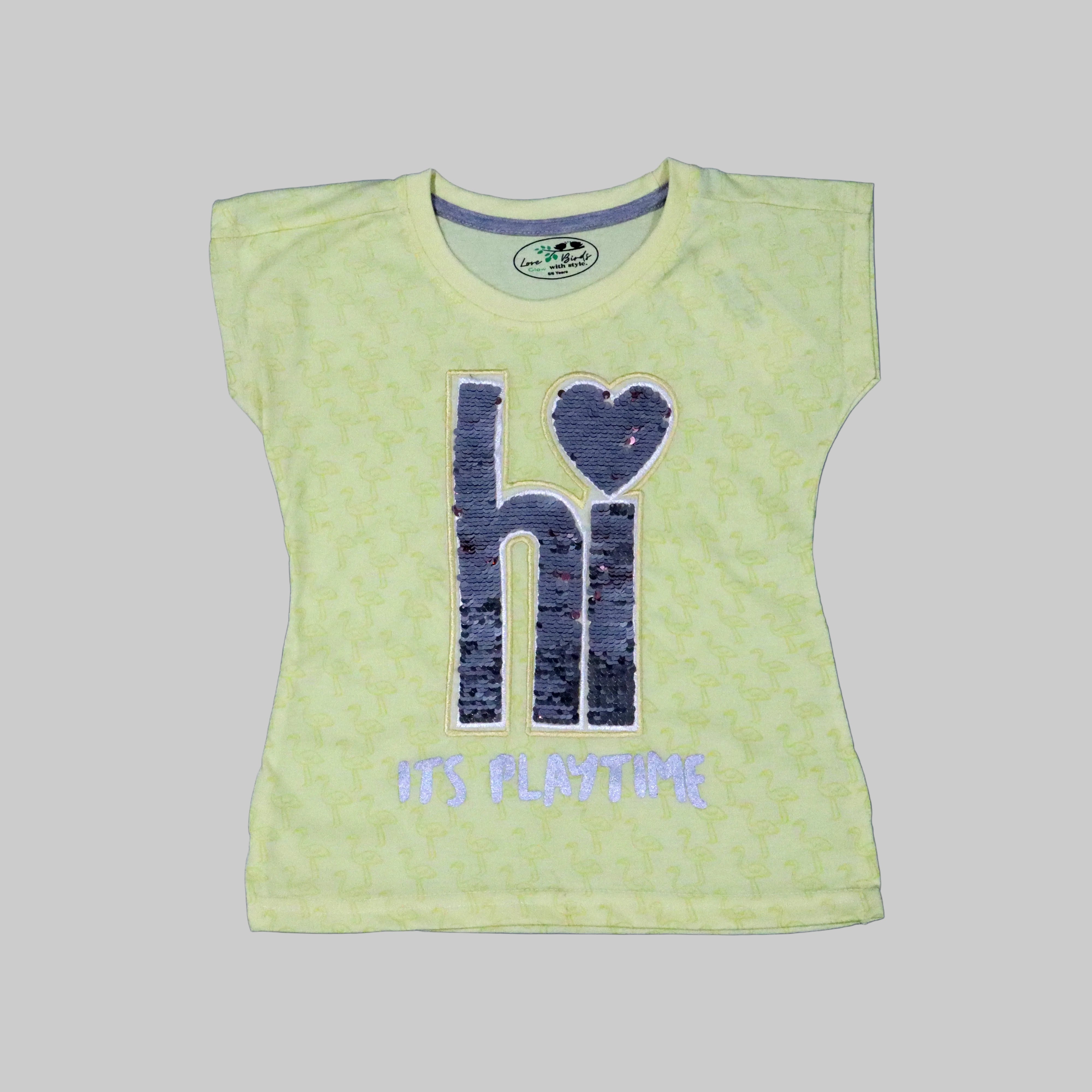 YELLOW "HI IT'S PLAYTIME" T-SHIRT TOP FOR GIRLS Secondary image