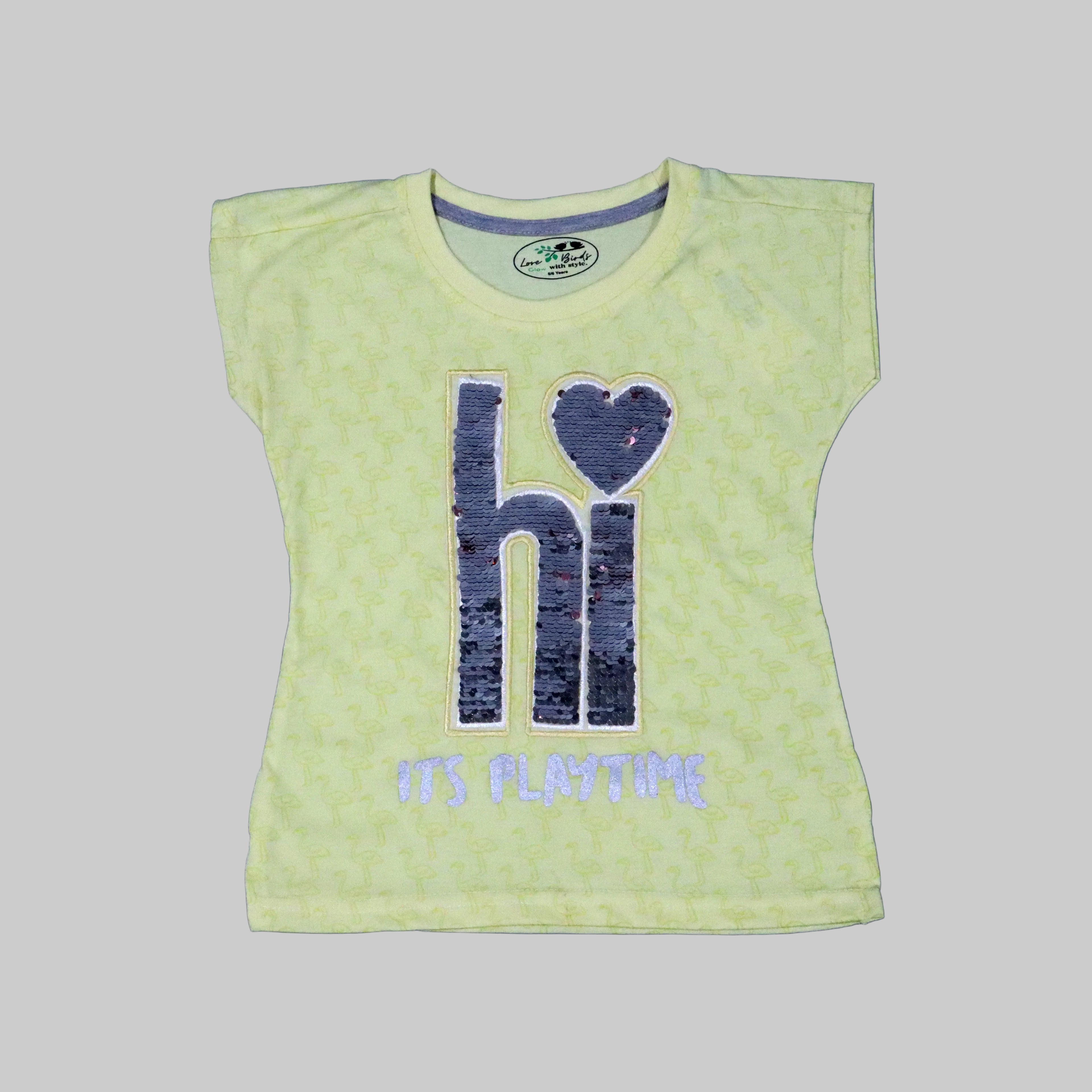 YELLOW "HI IT'S PLAYTIME" T-SHIRT TOP FOR GIRLS