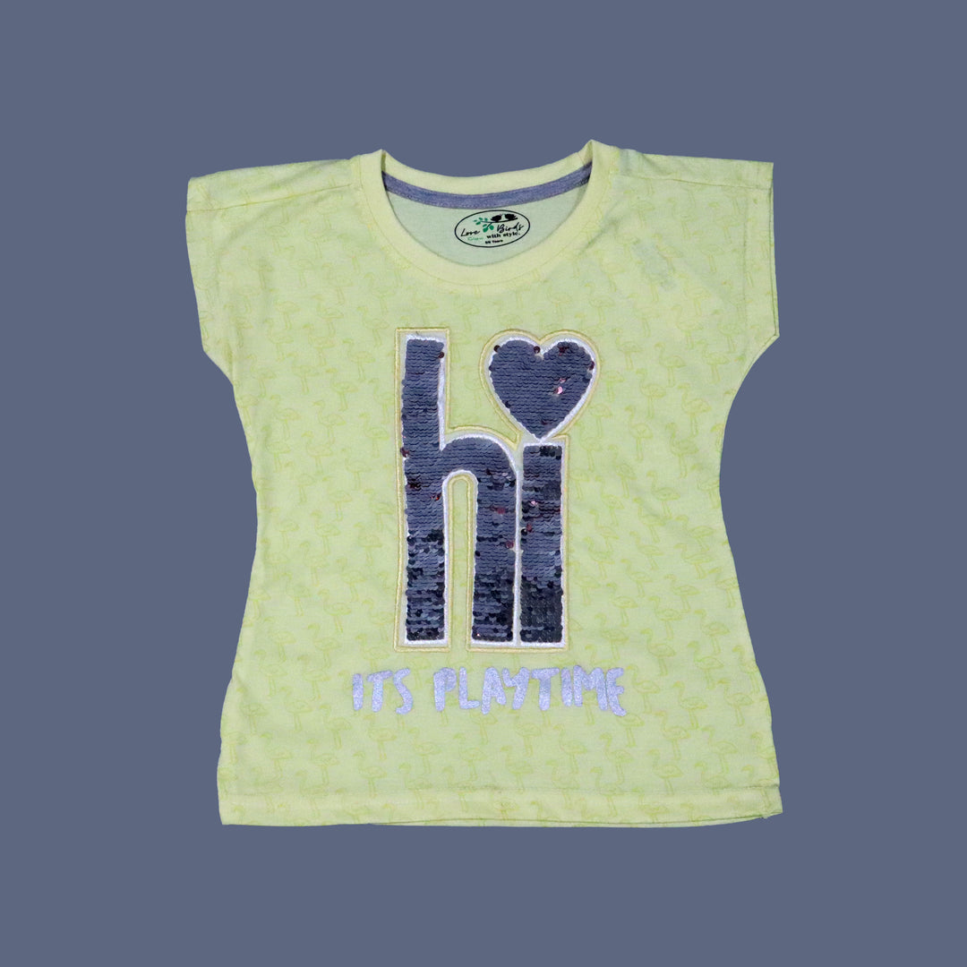 YELLOW "HI IT'S PLAYTIME" T-SHIRT TOP FOR GIRLS
