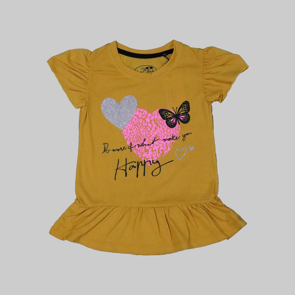 MUSTARD "BUTTERFLY & HAPPY" T-SHIRT TOP FOR GIRLS