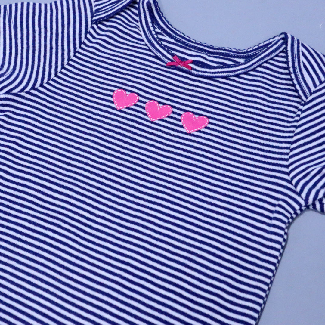 STRIPES WITH HEART PRINT HALF BODY HALF SLEEVES ROMPER