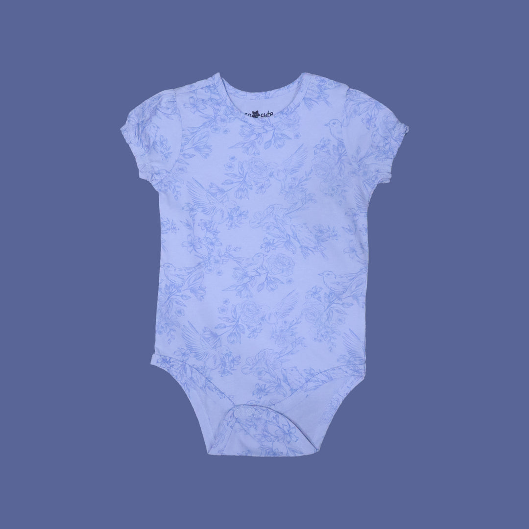 SKY BLUE FLOWER & BIRD PRINT HALF SLEEVES ROMPER