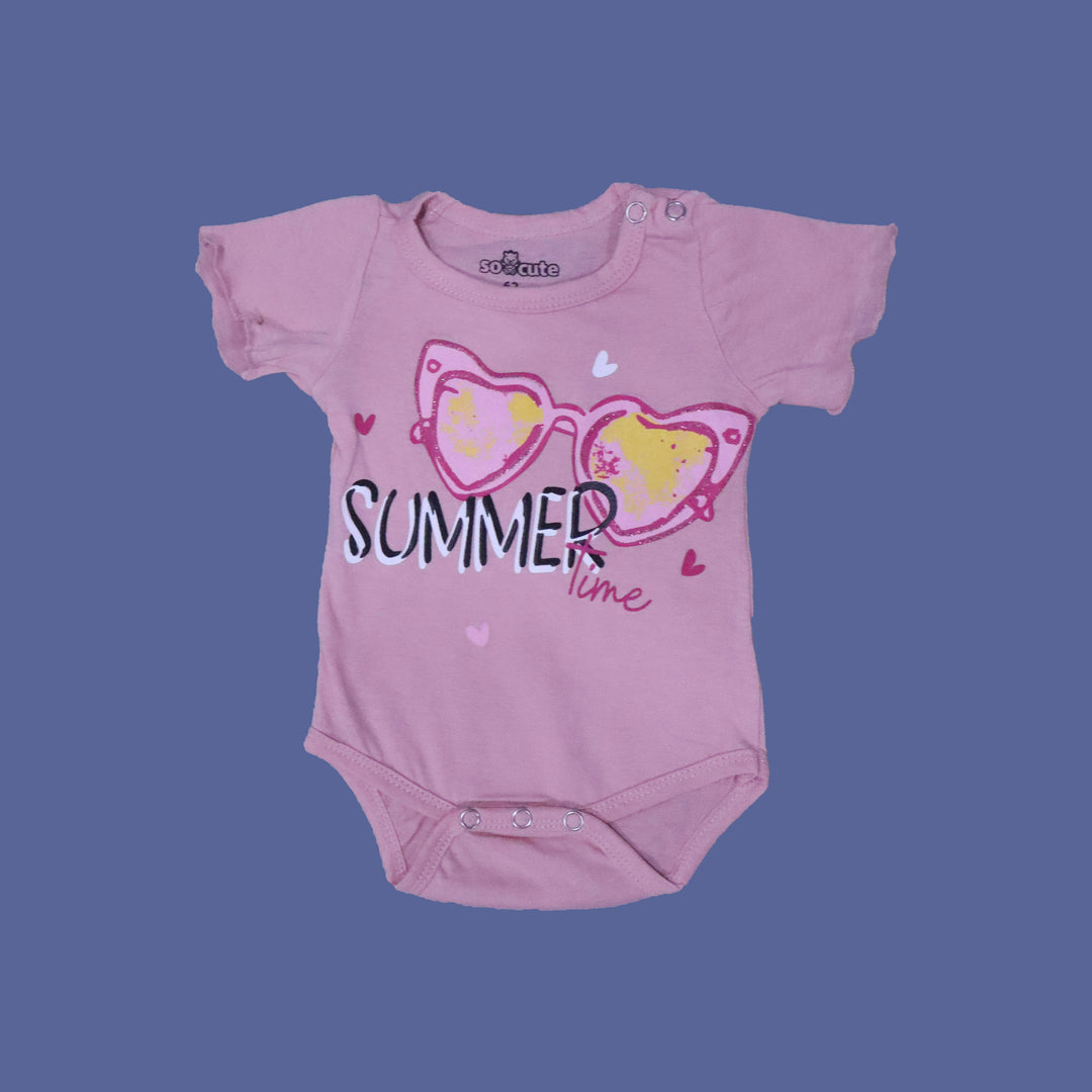 PINK SUMMER TIME PRINT HALF BODY HALF SLEEVES ROMPER
