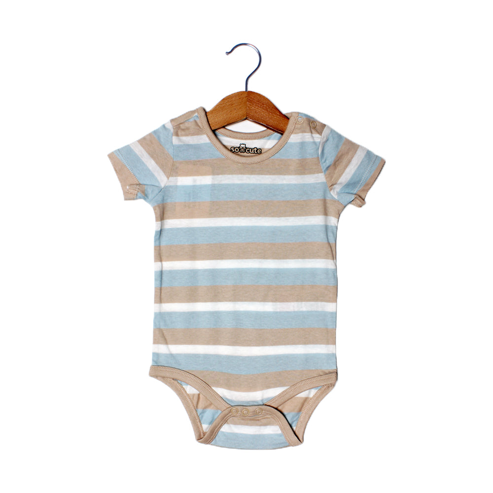BROWN BLUE & WHITE BIG STRIPES ROMPER