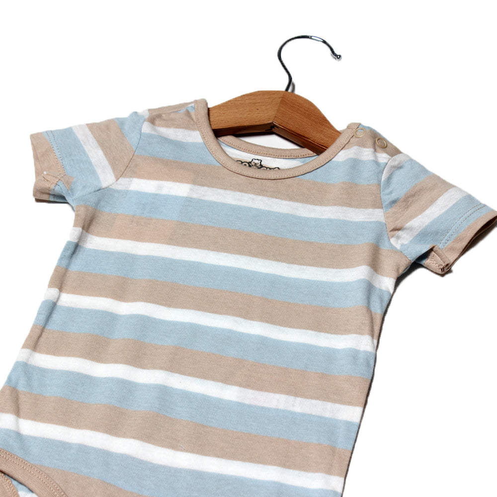 BROWN BLUE & WHITE BIG STRIPES ROMPER Secondary image