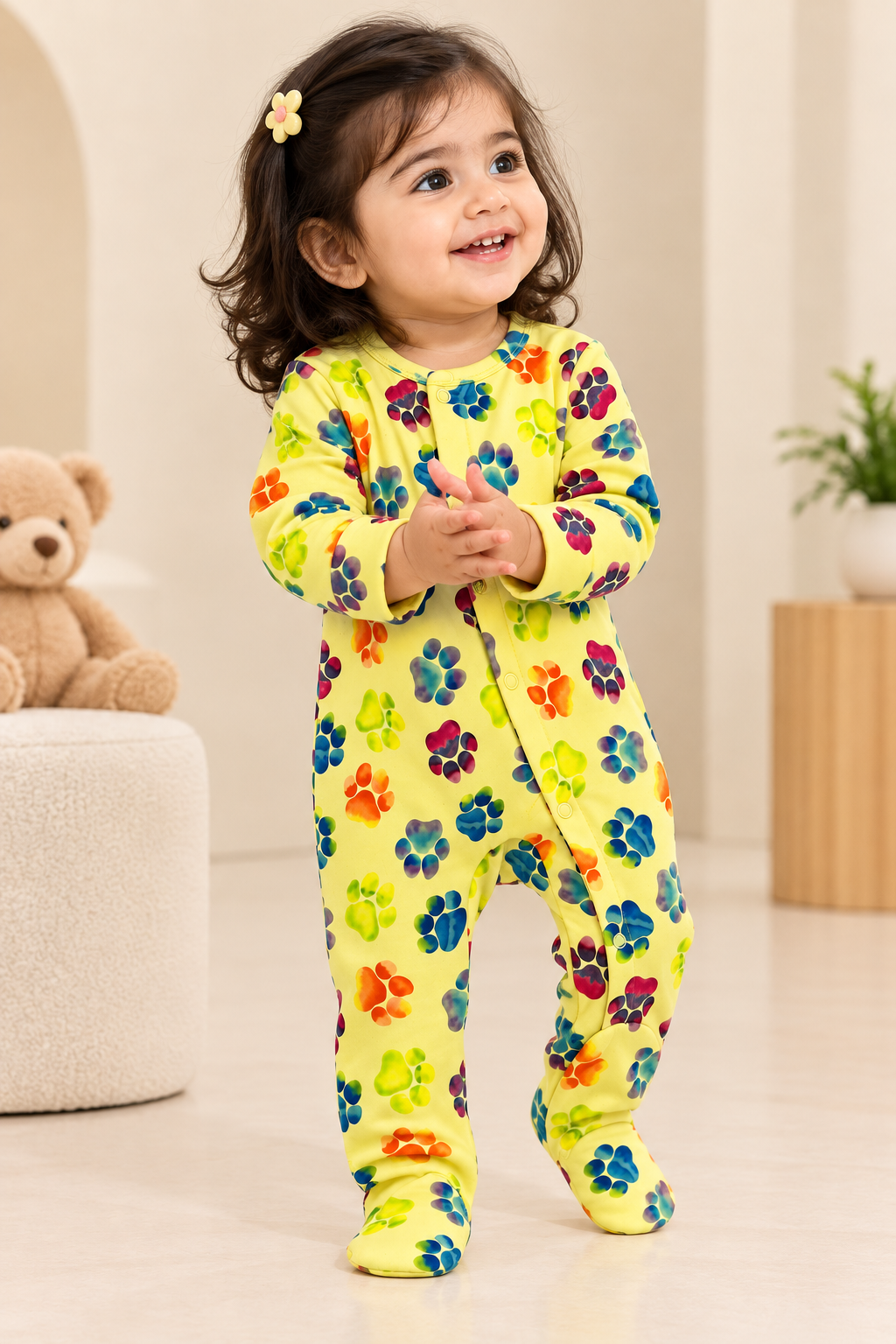 Yellow Little Paws Cozy Baby Romper