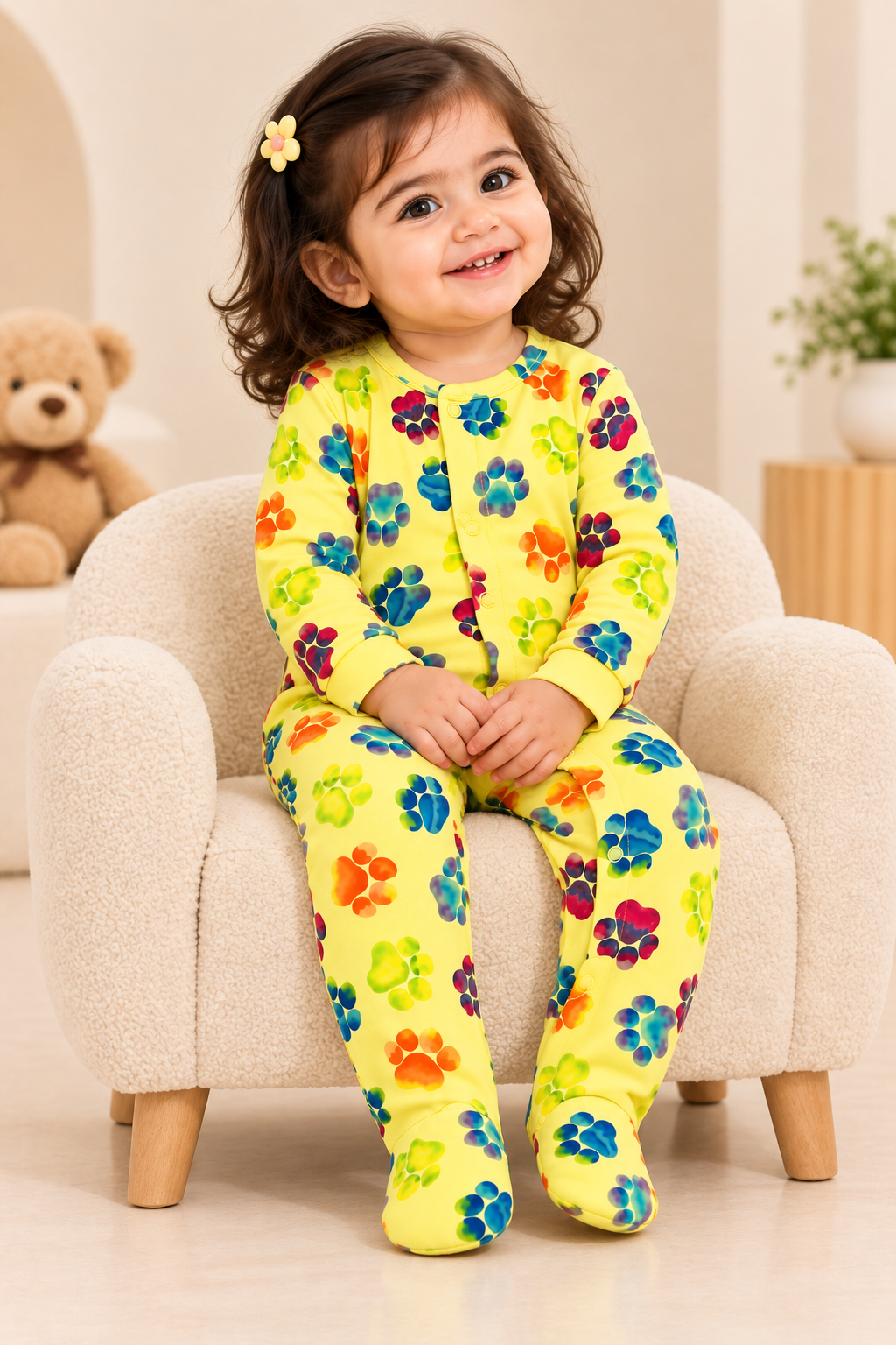 Yellow Little Paws Cozy Baby Romper