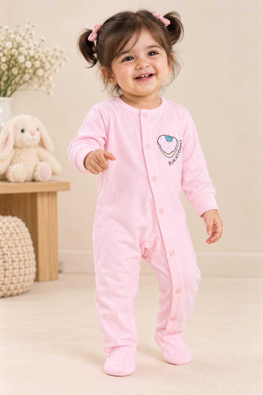 PINK "BLACKTONNY STRAWBERRY" PRINT FULL BODY FULL SLEEVES ROMPERS