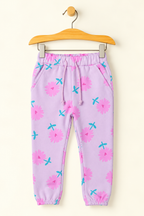 PINK WITH FLOWERS PRINTED DOUBLE POCKET JOGGER PANTS TROUSER