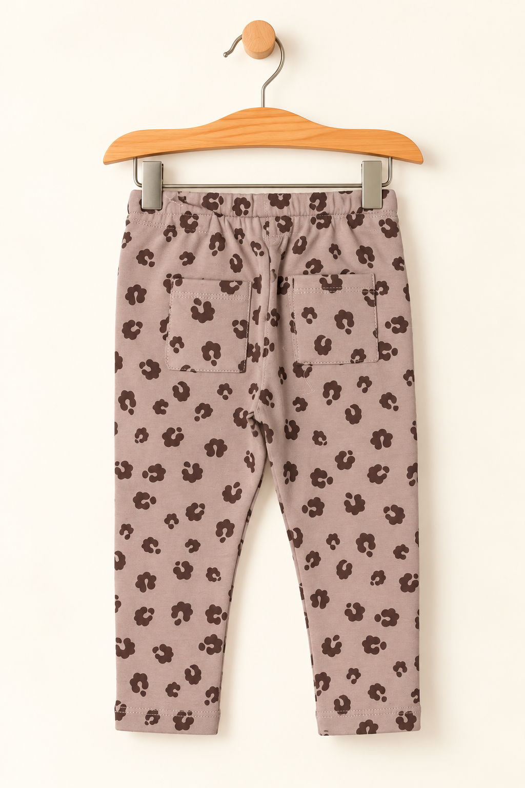 BROWN FLOWERS BACK DOUBLE POCKET HEAVY RIBBED FABRIC PAJAMA FOR GIRLS