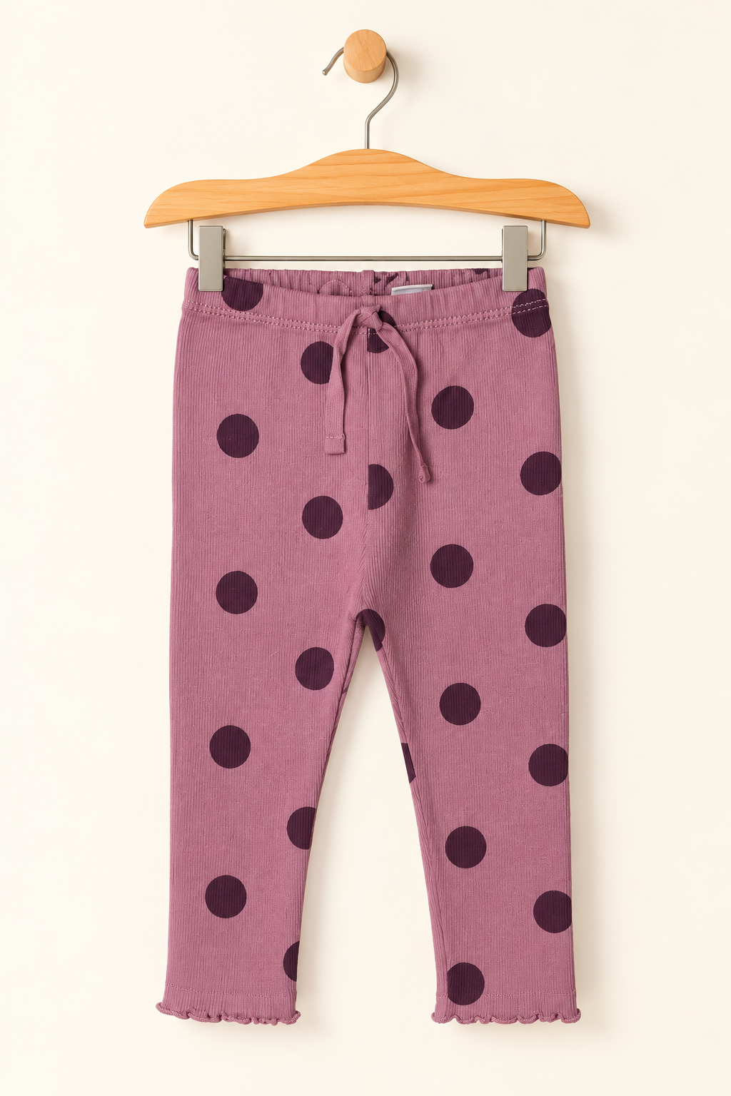 PURPLE BIG POLKA DOTS HEAVY RIBBED FABRIC PAJAMA FOR GIRLS