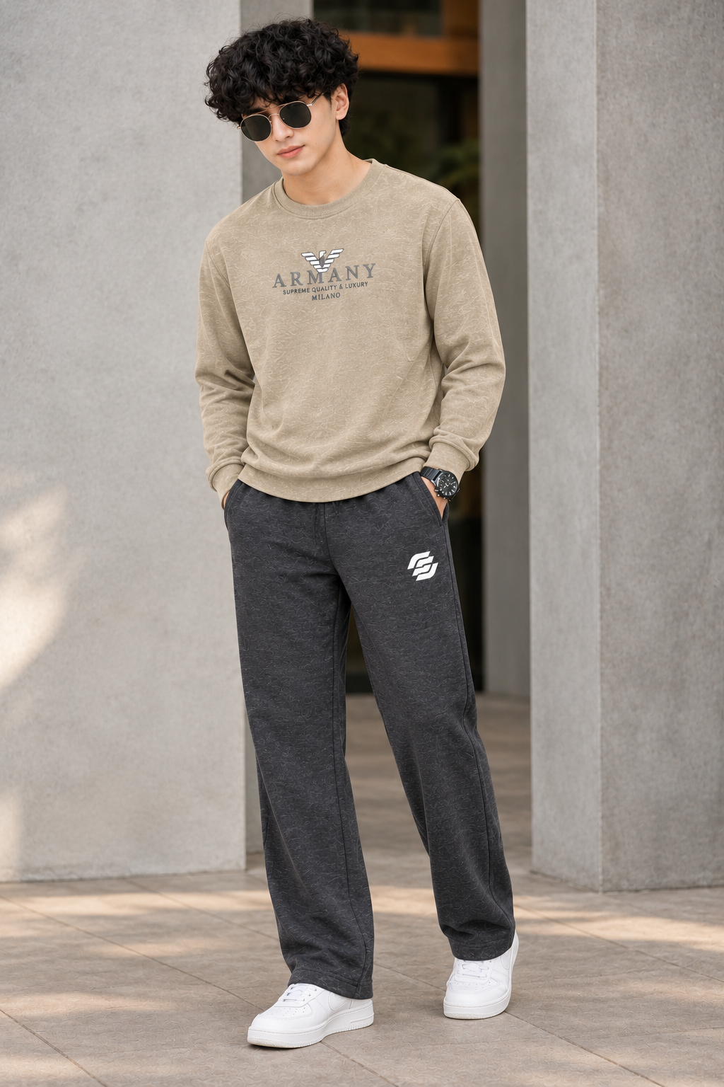Cream Fashion Jackard Fleece Sweatshirt