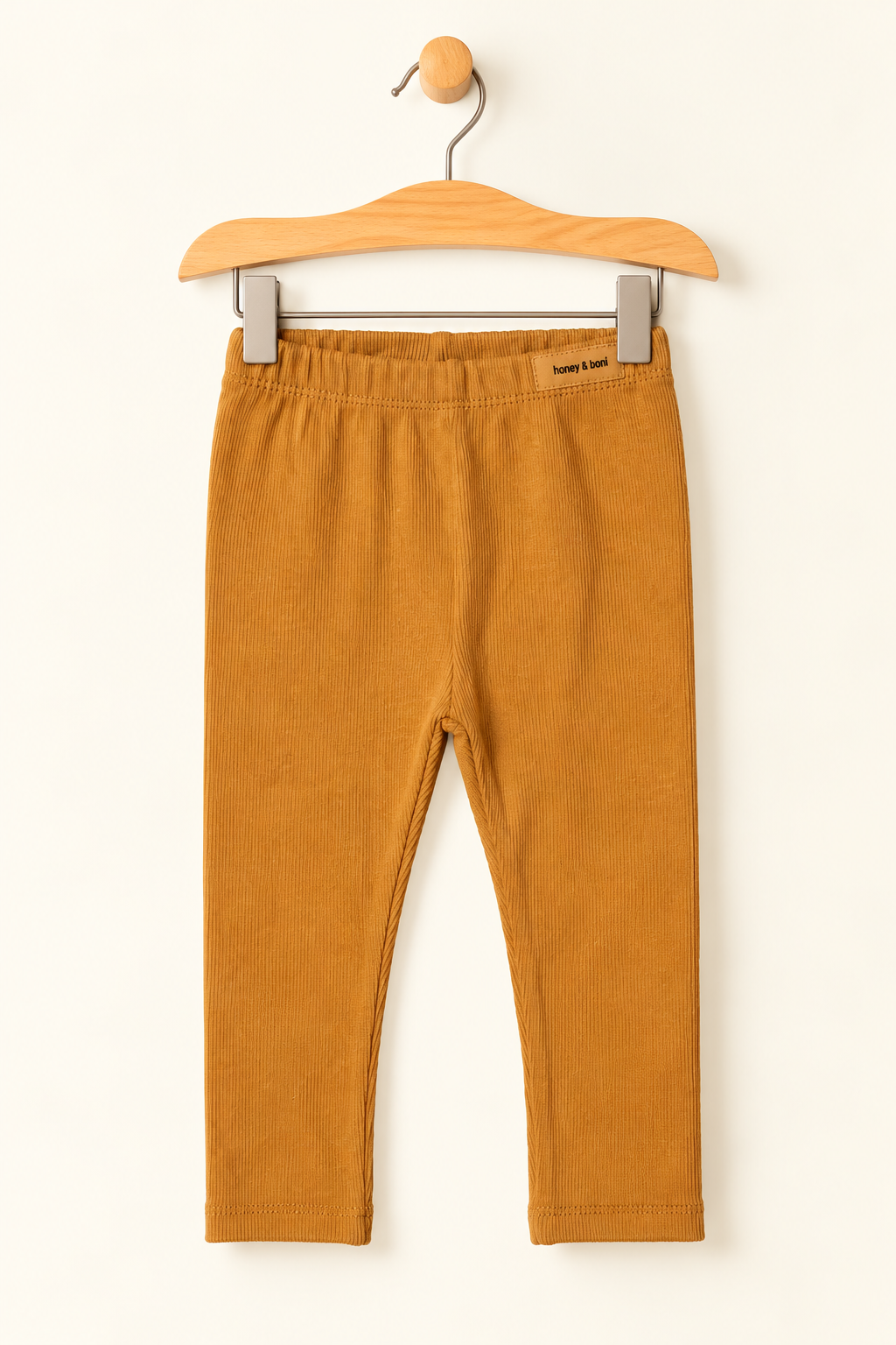 MUSTARD RIBBED FABRIC PLAIN BACK POCKET PAJAMA