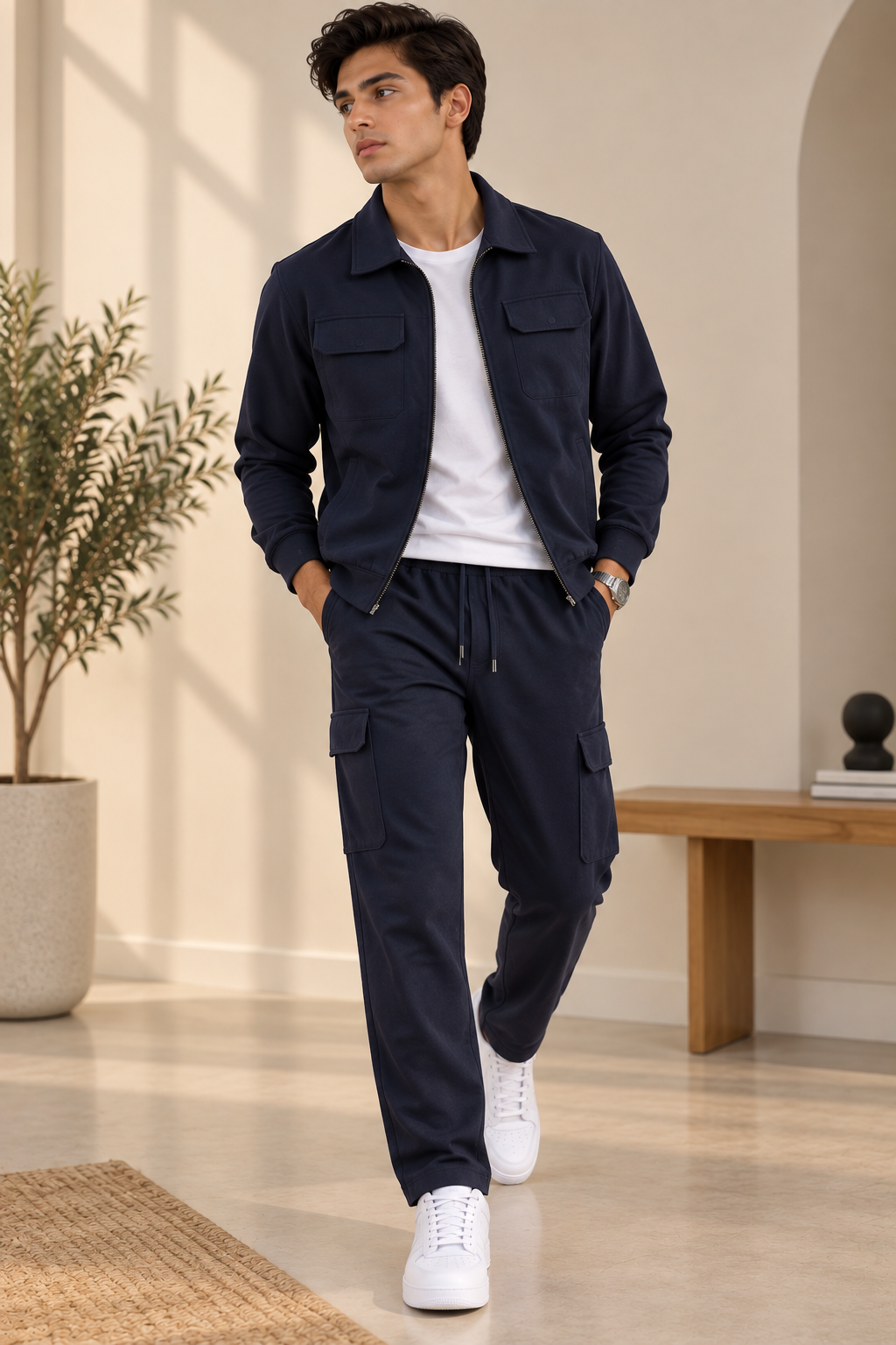 Navy Flex Knit Fabric Suit