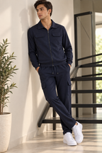 Navy Flex Knit Fabric Suit