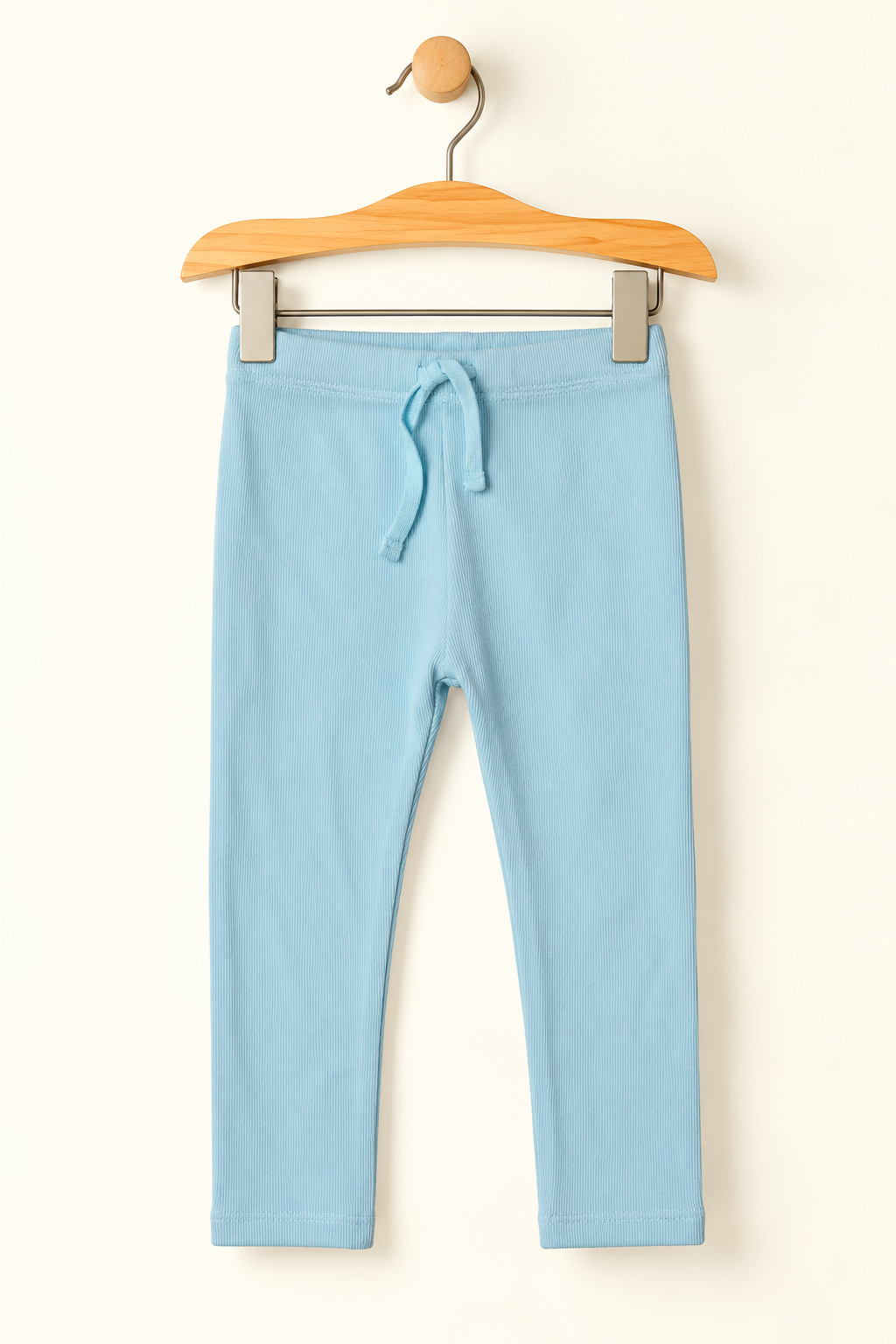 SKY BLUE WITH KNOT RIBBED FABRIC PLAIN PAJAMA TROUSER