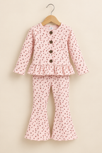 Pink Strawberry Print Frock With Trouser Suit For Girls
