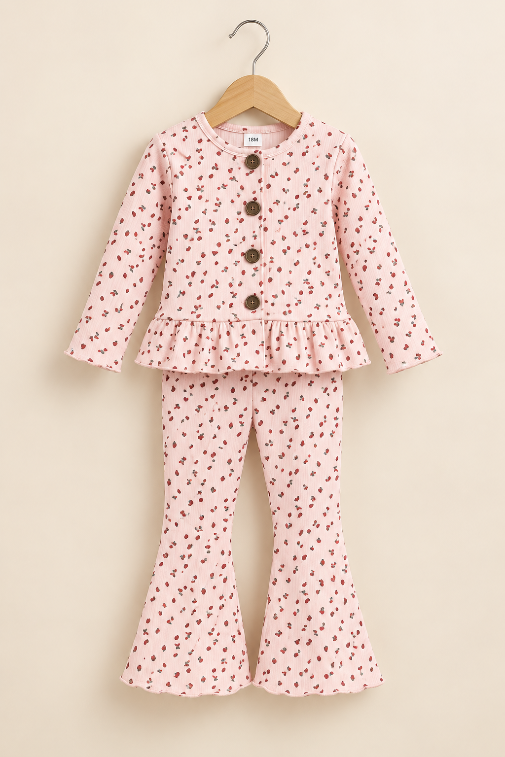Pink Strawberry Print Frock With Trouser Suit For Girls