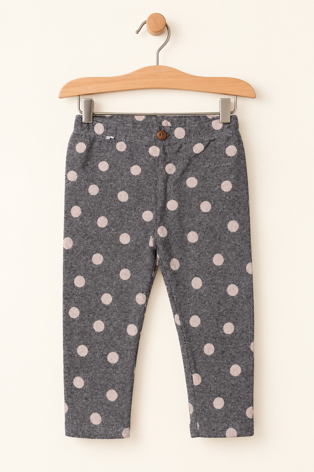GREY POLKA DOTS PRINTED RIBBED FABRIC PAJAMA FOR GIRLS