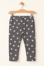 GREY POLKA DOTS PRINTED RIBBED FABRIC PAJAMA FOR GIRLS