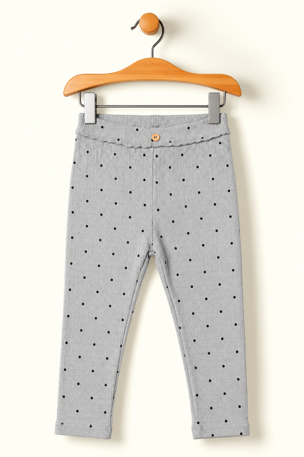 Hazel Grey Polka Dots Print Ribbed Pajama Trouser Main image