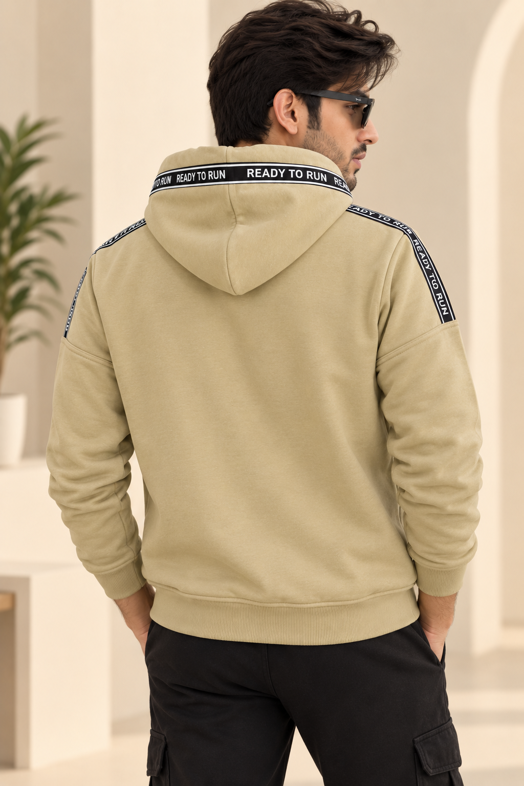 Camel Zipper Luxe Fabric Hoodie