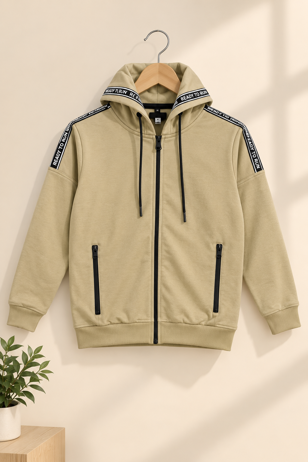 Camel Zipper Luxe Fabric Hoodie