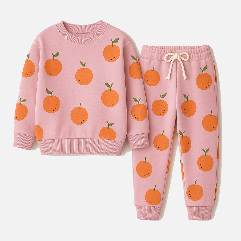 Light Purple Orange Print Terry Fabric Suit For Winters Secondary image