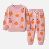 Light Purple Orange Print Terry Fabric Suit For Winters