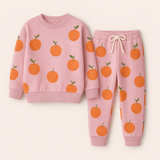 LIGHT PURPLE ORANGE PRINT TERRRY FABRIC SUIT FOR WINTERS