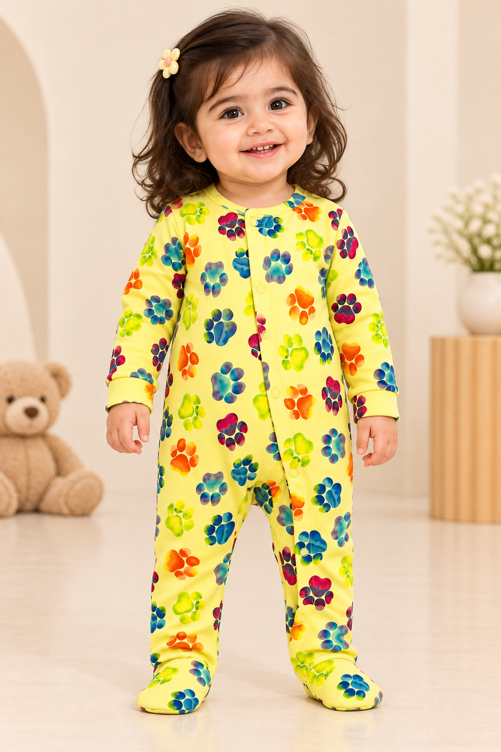 Yellow Little Paws Cozy Baby Romper