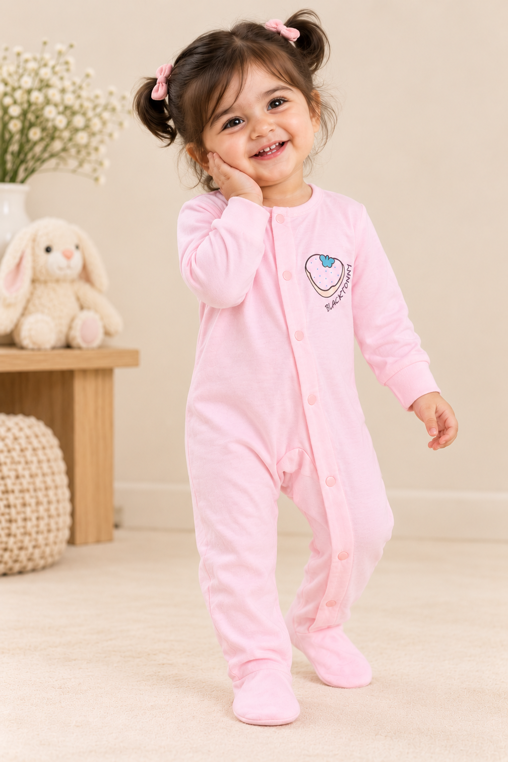 PINK "BLACKTONNY STRAWBERRY" PRINT FULL BODY FULL SLEEVES ROMPERS
